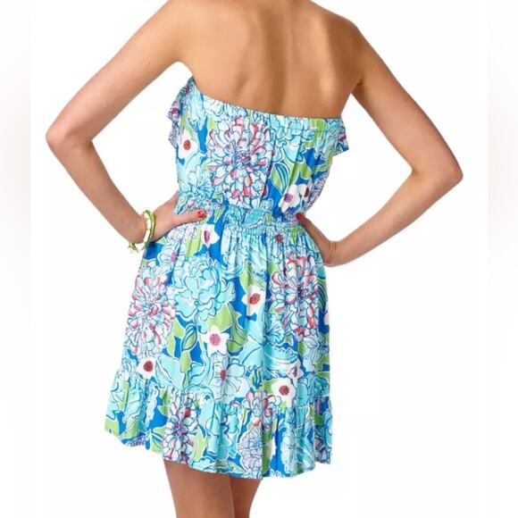 Lilly Pulitzer Dress Quincy Worth Blue May Flowers Strapless Beach Vacation S - Picture 4 of 14